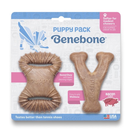 Benebone Puppy Tiny-2 Pack (Dental+Wishbone) Bacon Набір з двох жувальних іграшок для цуценят зі смаком бекону D+W